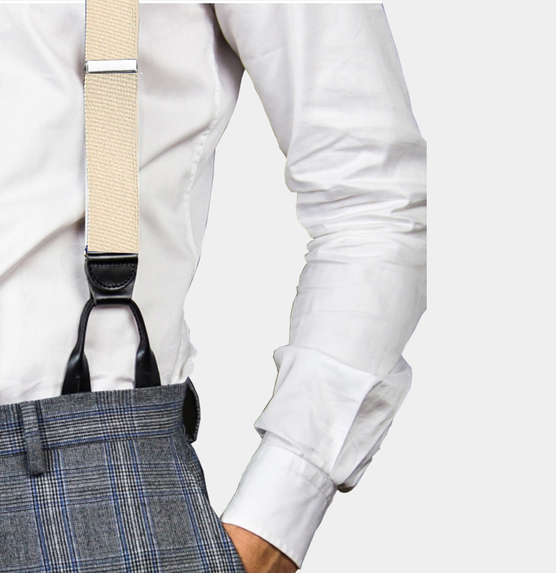Gentleman's Guru Classic Beige Button Suspenders